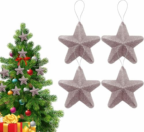 Roséguld smycke stjärna dekoration glitter julgran hängande prydnad med bifogad sträng gnistrande rosa guld stjärna bra för festdekor (4 st)
