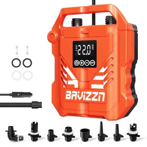 BAVIZZN Bomba Sup 22 PSI 12 V CC – Bomba para Paddleboard de Dos etapas con Apagado automático, Adecuada para inflar y desinflar paddleboards, Barcos inflables y Deportes acuáticos
