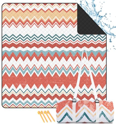 TXBOBECO Couverture de pique-nique - 200 x 200 cm - Imperméable et sans sable - Couverture d'extérieur pour pique-nique, camping, plage, jardin, poignée de transport et sardines - Lavable en machine