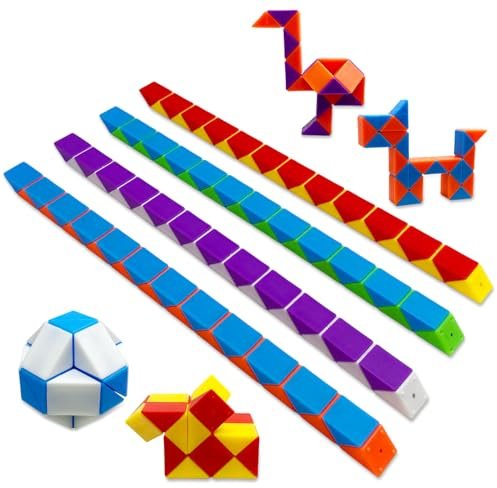 Yeefunjoy 12 Piezas Serpiente Mágica, Magico de Serpiente con 24 Bloques Serpiente Magic Snake Cube, Regalos Cumpleaños Niños Colegio 3D Juguetes de Rompecabezas para Niñas Niños Fiestas Favores
