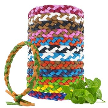 KUIRUNRX® Pulseras Repelentes de Mosquitos, 12 PCAK Ajustables Cuero Pulseras, para Interiores y Exteriores, protección contra Insectos