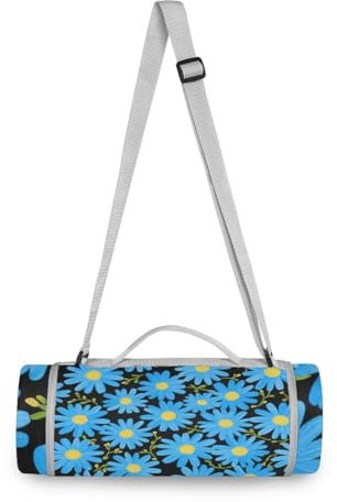 Yoogain Tappetino da gioco rotondo per esterni, adatto a 2 adulti, accessori estivi, coperta portatile da escursionismo per spiaggia o feste in campeggio all'aperto in famiglia, 147,3 cm (margherite