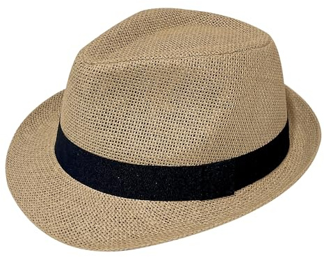 Wildarms Chapeau Fedora en paille pour femme - Style panama - Avec bande noire - Léger et respirant - Pour la plage et les vacances