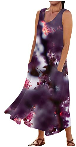 MOKBAY Vestidos Verano Mujer 2026 Cuello Redondo Sin Mangas Elegante Chic Verano Summer Dresses for Women Boho Women Playeros Casual Beach Sueltos Dress