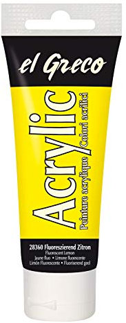 KREUL 28360 - El Greco Acrylic, 75 ml Tube in fluoreszierend gelb, hochpigmentierte, glänzende Acrylfarbe in Studienqualität, buttrig vermalbar, für pastose Malerei