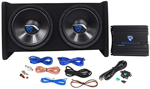 Rockville RV12.2B 1200W Dual 12 Car Subwoofer Enclosure, 400W RMS, Mono Amp, CEA-2006 Compliant, Subsonic Filter, Amp Kit, for Car Audio Systems