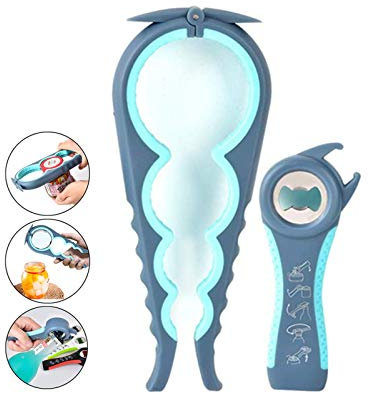 Kit décapsuleur Easy Jar, ouvre-bocaux multifonctions 5 en 1 et 4 en 1, simple à utiliser pour les enfants, les personnes âgées et les personnes souffrant d'arthrite.(bleu)