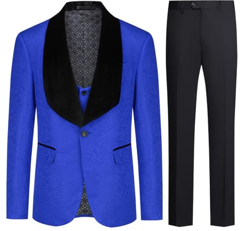 Allthemen herrkostymer 3-delad bal bröllop smoking kostym för män sjal en knapp blazer väst byxor, BLÅ, L