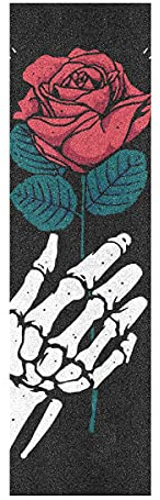 LDIYEU Rote Rose Totenkopf Hand Design Skateboard Griptape rutschfest Selbstklebend Longboard Griptapes Aufkleber Griffband 33X 9(1pcs)