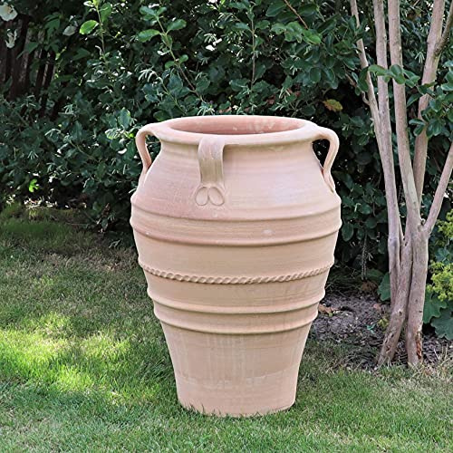 Palatina Werkstatt Exklusiv terrakotta amfora, 60 cm, brännd, unikt handgjort stycke, med dräneringshål mot vattenstagnation, amfora, för trädgård och inomhus, medelhavsblomkruka