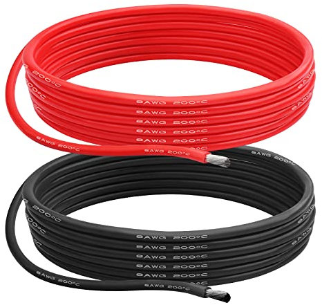 8AWG 8.29 mm² Silikondraht Elektrisches Kabel 6m - (3m Rot + 3m Schwarz) 8 Gauge 1650 Litzen 0.08mm Verzinnten Kupferadern Flexibel und Weich für Arduino-Projekte/RC-Autos/Boote