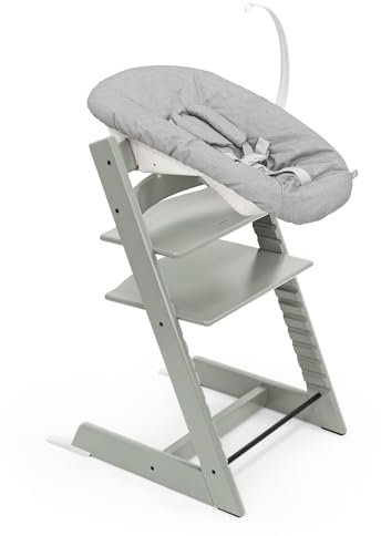 Stokke Tripp Trapp Chair (Glacier Green) with Newborn Set (Grey) - Cosy, Safe & Simple to Use - for Newborns Up to 20 lbs