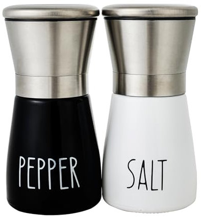 2PCS Salt and Pepper Grinder Set, Black and White Original Salt and Pepper Grinder Set - Adjustable Sea Salt Grinder & Pepper Grinder - Stainless Steel & Glass Salt Mill and Pepper Mill Shakers