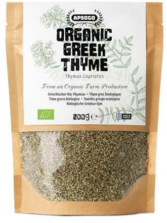 APSOGO Tomillo Orgánico Seco de Grecia – Hierba Mediterránea Premium – Aroma Intenso y Sabor Natural – Ideal como Especia o Infusión (200g)
