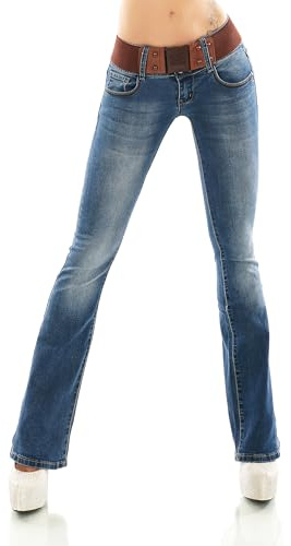 Dambootcut jeans byxor vida byxor denim stretch bälte XS-XL