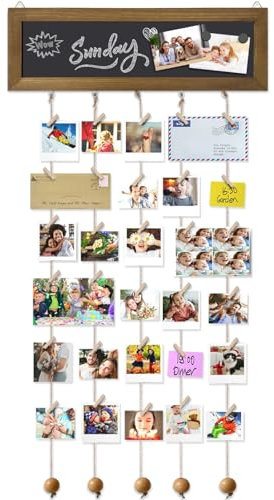 Gwezmxs Personalizzato Appendi Portafoto Collage da Parete Multiplo, Appendere Cornice Porta Bacheca Foto, con 30 Mollette e 5 Filo, in Legno Regalo per Compleanno, Matrimonio