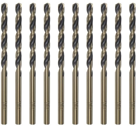 sourcing map 10pcs Jobber Drill Bits 3.2mm (1/8) Black Nitride & Gold Titanium Coated High Speed Steel (HSS) 4341 Twist Drill Bits for Stainless Steel Copper Aluminum Alloy Metal