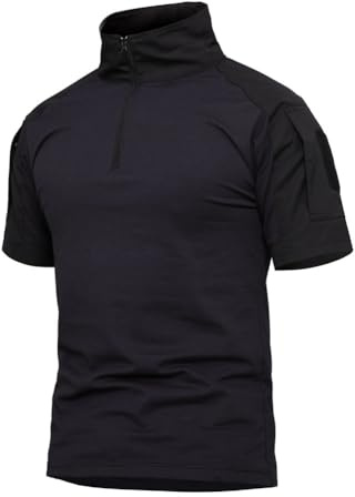 Oanviso T-Shirt pour Homme Chemise en Plein Air Combat Tee Shirt Camouflage Top Tactique Hauts Vert Tactique Militaire Été Chemise Travail et Loisir Oversized A Noir S