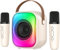 PHNIXGAM Mini Machine de karaoké avec Deux Microphones sans Fil, Haut-Parleur Bluetooth Portable pour Adultes et Enfants, Microphone de karaoké avec LED (Beige)
