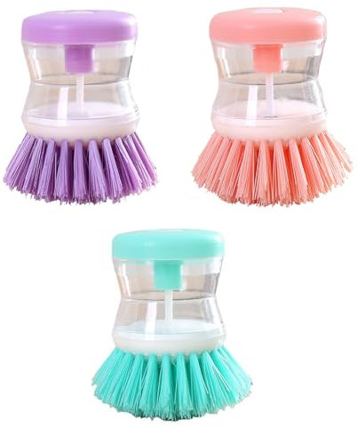 Limeow 3 Pcs Cepillo de Limpieza con Dispensador Jabón para Cocina - Estropajo con Mango para Fregar Platos y Botellas - Herramienta de Limpieza Familiar
