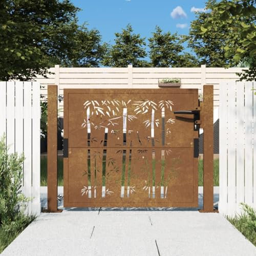 LAPOOH Garden Gate 105x80 cm Corten Steel Bamboo Design,Gate Garden Gate,Garden Entrance Security Gate,Garden Fence Gate-153184