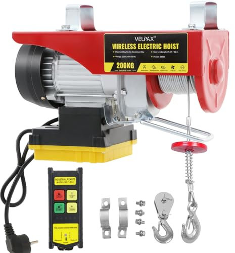Polipasto Eléctrico, Capacidad de Elevación de 200 kg, Torno de Cable de 12 m, Elevador Electrico 510 W, Velocidad de Elevación de 11 m/min, con Mando a Distancia por Radio Grúa