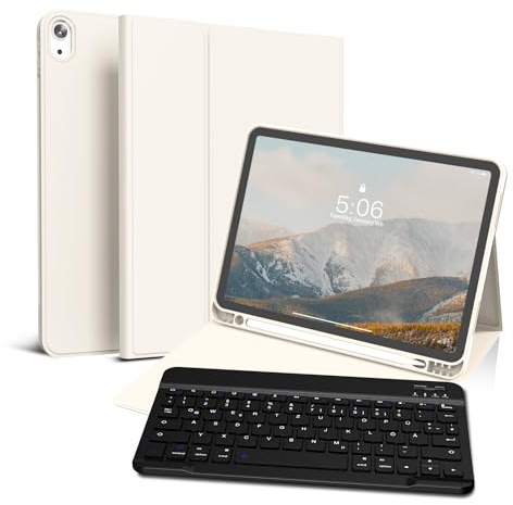 GKABXY Fodral med tangentbord för iPad Air 11 tum M2 2024, iPad Air 5 4 2022/2020 10,9 tum, mjukt TPU-skal med pennhållare, avtagbart magnetiskt Bluetooth-tangentbord, QWERTZ-layout