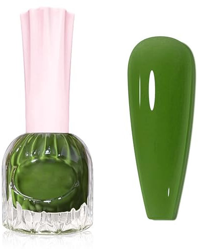 Dark Green Nail Polish - Olive Green Nail Varnish - Quick Dry Nail Polish 60 Seconds Air Dry - Glossy Forest Green Nail Varnish No Bake - Long Last for Women Spring Summer Nail Art