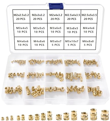 YIXISI 185 Piezas M2 M2.5 M3 M4 M5 M6 Insertos Roscados de Latón, Tuerca Latón Moleteada Inserto de Calor, para Plástico y Componentes de Impresión 3D