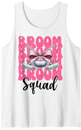 Broom Squad Curling Stone Player Girl Mom Coquette Bow Tank Top
