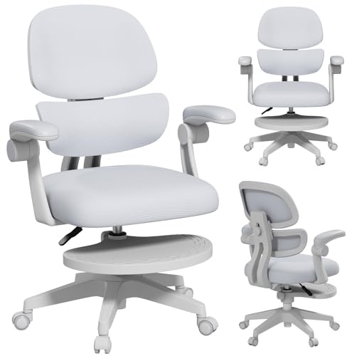 JOYLDIAS Silla de escritorio para niños, ergonómica, con respaldo ajustable y reposapiés de gran tamaño, silla giratoria con reposabrazos plegables, para niños y jóvenes