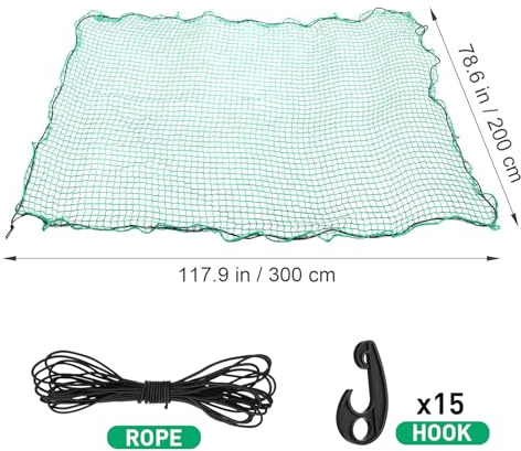 Generico Rete da Carico per Cassone Camioncino 2X3 M in Nylon Antistrappo con Ganci Elasticizzati 15 Pezzi per Rimorchi e Pick-Up Uso Esterno Resistente alle Intemperie