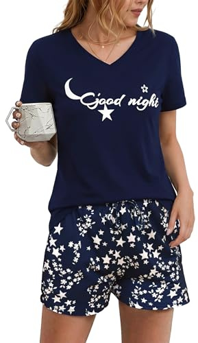 Litherday Pyjamas för Kvinnor Sommar Pyjamas Bomull Kvinnor Kort Pyjamas Kvinnor Tvådelade Pyjamas Kvinnor Casual Pyjamas Mjuka och Bekväma Pyjamas Kvinnor