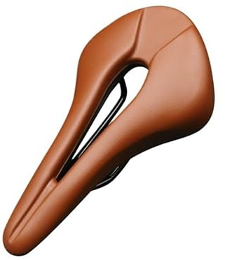 PURYN Bicycle Saddle - Breathable Hollow Design with PU Leather, Soft Comfortable One-Piece Cushion, Versatile Seat for MTB Mountain & Road Bike Cycling Parts(Light Brown)