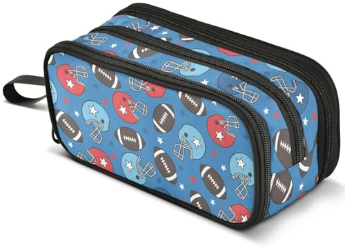 Mnsruu American Football Star Helmet Pencil Case Large Capacity Pen Pouch Pencil Bag with 3 Compartments Pen Holder Organizer Stationery Bag