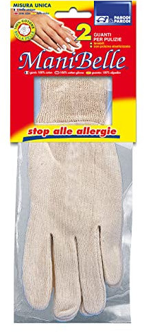PARODI&PARODI- Guanti in Cotone Anallergici per Pulizie, Dotati di Elastico al Polso per Massimo Comfort, Realizzati Interamente in Morbido Cotone Lavabile in Lavatrice, Taglia Unica, Color Panna