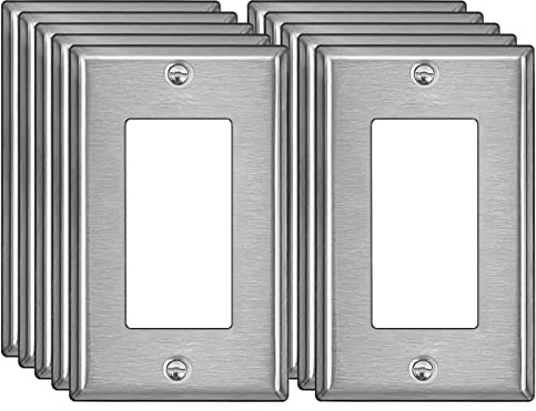 BESTTEN 10 Pack Decorator Metal Wall Plate with Protective Film, 1 Gang Decor Stainless Steel Outlet Cover, Switch Plate, Durable Corrosion Resistant, H4.53” x W2.76”, Brushed Finish, Silver