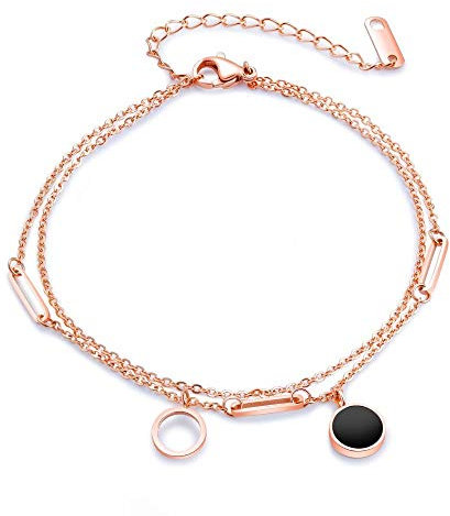 Kim Johanson Edelstahl Damen Fußkettchen *Black Moon* in Roségold mit Einem Starken Karabinerverschluss inkl. Schmuckbeutel