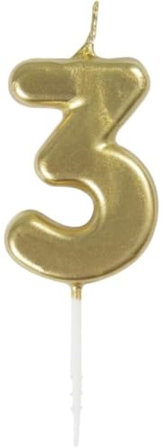 Unique Mini Metallic Gold Number 3 Pick Birthday Candle (3cm x 11cm) - Elegant and Dazzling Party Decoration - Perfect for Birthday/Anniversary Events - 1 Pc