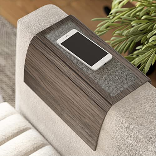 EWART WOODS Sofa arm tray table couch bedside wood coaster coffee cup foldable protector mat tv chair armrest caddy end tables trays with fabric (Color 4.Grey)