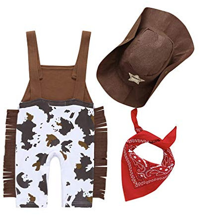 YWLINK Baby Kid Kleinkind SchöN Western Cowboy Overall Hat Schal Overall Strampler Mit Quaste 3PCS Outfits Set Kleidung
