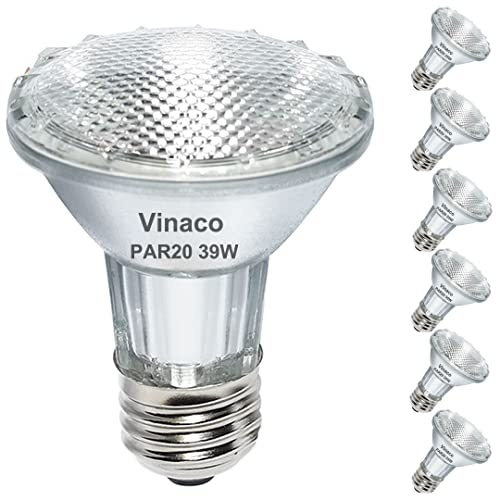 Vinaco PAR20 Halogen Light Bulbs, 6PCS 39W PAR20 Halogen Dimmable, 3000k Warm White, High Brightness PAR 20 Flood 39W 120V 480 Lumens Equivalent PAR 20 50W 120V, E26 Medium Base for Track Lights
