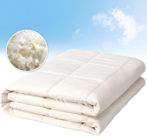 SUSSEXHOME Edredón relleno de lana, colcha suave, hipoalergénica, 100% algodón alternativo, reversible, transpirable y lavable, de punto de bordado, color blanco roto