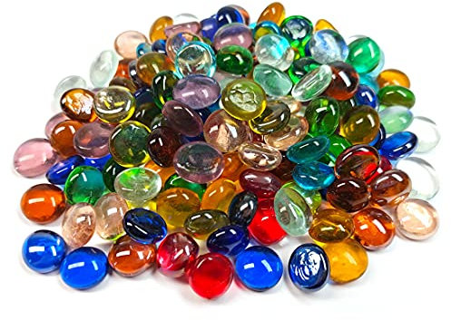 Meschett 50PCS Mini Glass Gems,Mixed Colour Mancala Stones Flat Bottom Marble Beads for Home Decorative Art Craft Vase Filler(0.5~0.7)