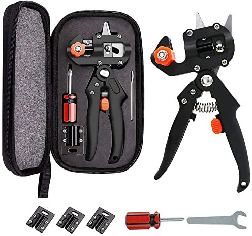 Garten Pfropfschere, Obstbäume Veredelungsschere, Pfropfwerkzeug Ratschenschere Set, Einhand Pfropfen Schneidwerkzeug, Garden Grafting Tool Mit 3 Ersatzmesser (Ω/U/V) Für Blumen Baum Zweige