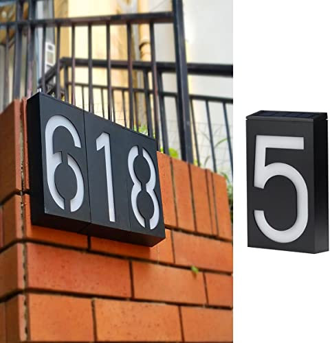 TINYOUTH Solar House Number - Number 5, Door Number Plaques Light for Wall, 6 LED House Numbers Plaque with Lights, IP55 Waterproof House Finder for DIY House Sign