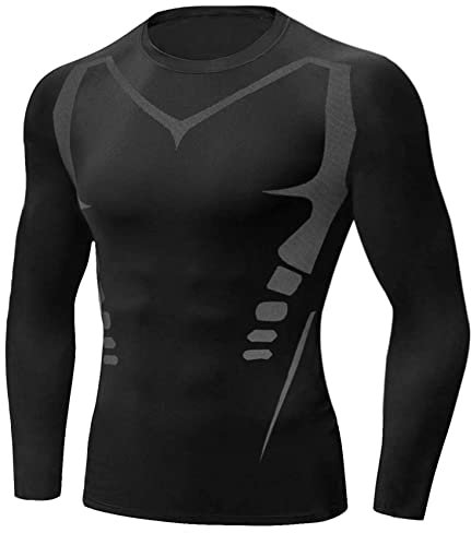 Terecey Kompressionsshirt Herren Langarm Funktionsshirt Schnelltrocknendes und Atmungsaktiv Kompressions Oberteil Laufshirt Herren zum Training Laufen Radfahren Gym Basic Schwarz XXXL