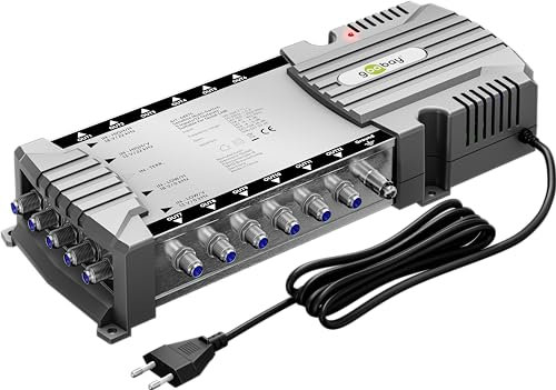 goobay 64875 - Sat Multischalter 5/12 / Multischalter 12 Teilnehmer ermöglicht individuelles Empfangssignal / 5 Eingänge - 12 Ausgänge/terrestrischer Empfang möglich / 4K, 8K UHD/DAB+