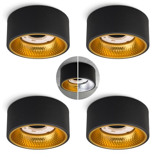 SSC-LUXon 4 Stück OLINO Deckenlampe schwarz gold rund mit wechselbare Front-Optik - GX53 Aufbauspot flach Design Deckenstrahler