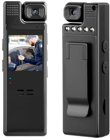 Aofesel 64GB Cámara de Cuerpo Con Audio y Pantalla IPS de 1,3 - Visión Nocturna 1080P Corporal de Policía (1200mAh) Con Lente Giratoria de 180° y Clip